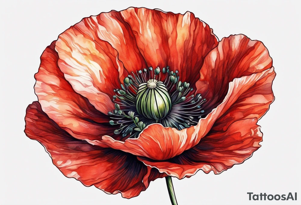 Long poppy flower no outline tattoo idea