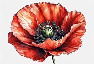Long poppy flower no outline tattoo idea