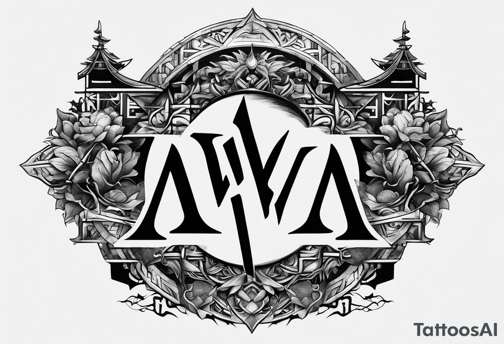 the letters A W R in the middle of a ninja headband tattoo idea