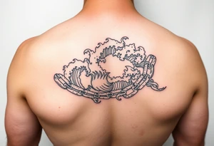 Ocean with an unbroken chain, complex, realistic, feminine, thin lines tattoo idea