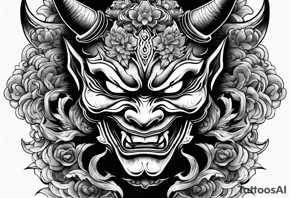 hannya with gueixa and smoke tattoo idea