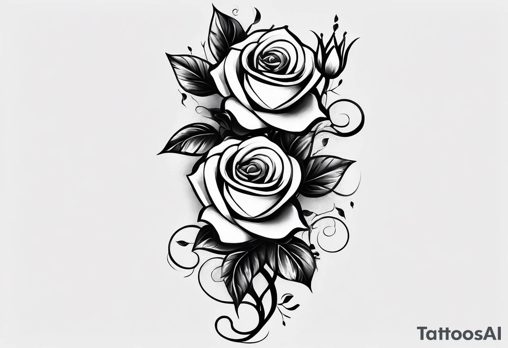 long vertical tattoo to cover my whole shin showing two roses with their stems intertwined, one stem should have thorns and one should be thornless I want a long stem to shower them intertwined tattoo idea