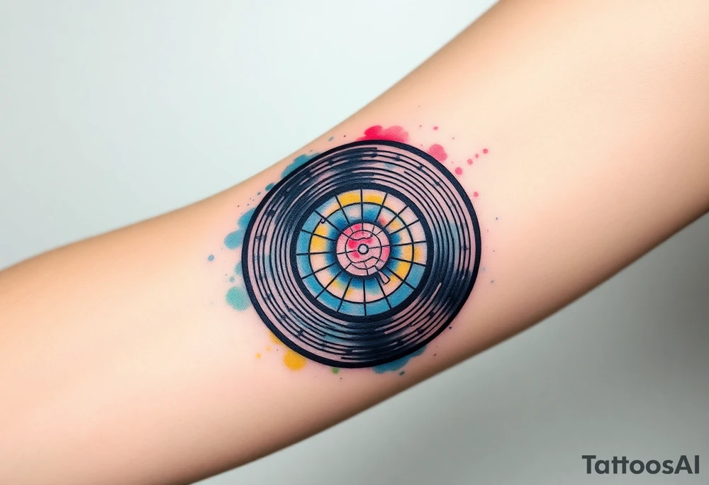 vinyl record and disco ball tattoo idea