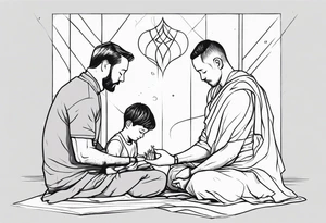 mindful father performing transition ritual with young boys tattoo idea