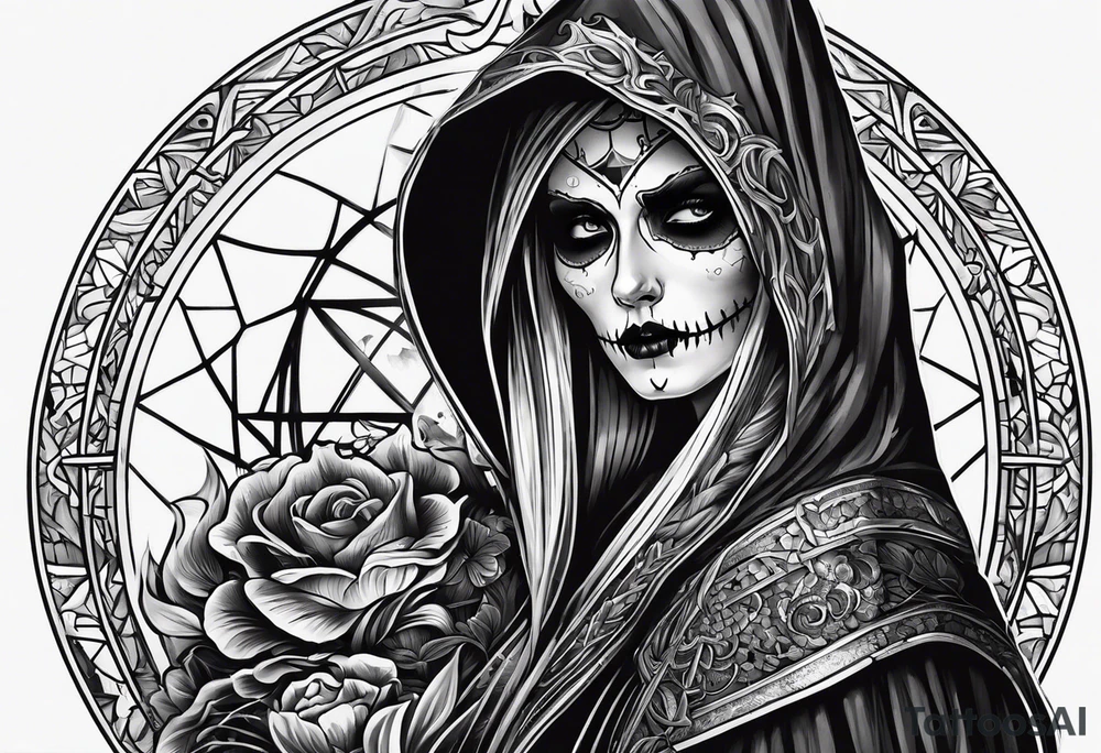 lady skeleton grim reaper satan tattoo idea