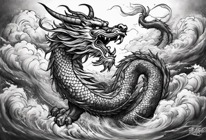 chinese dragon flying through a storm tattoo idea