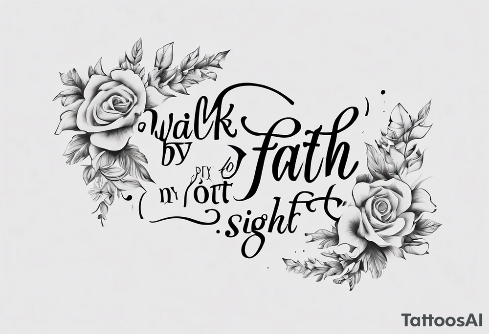 envision a horizontal placement of the quote “walk by faith, not by sight” with an elegant script font. Integrate a subtle stairwell wrapping around the quote. This design captures the essence of the journey guided by faith. tattoo idea