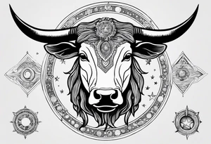 Taurus head with the planets positions on May 20th, 1989. With an arrow splitting the head tattoo idea
