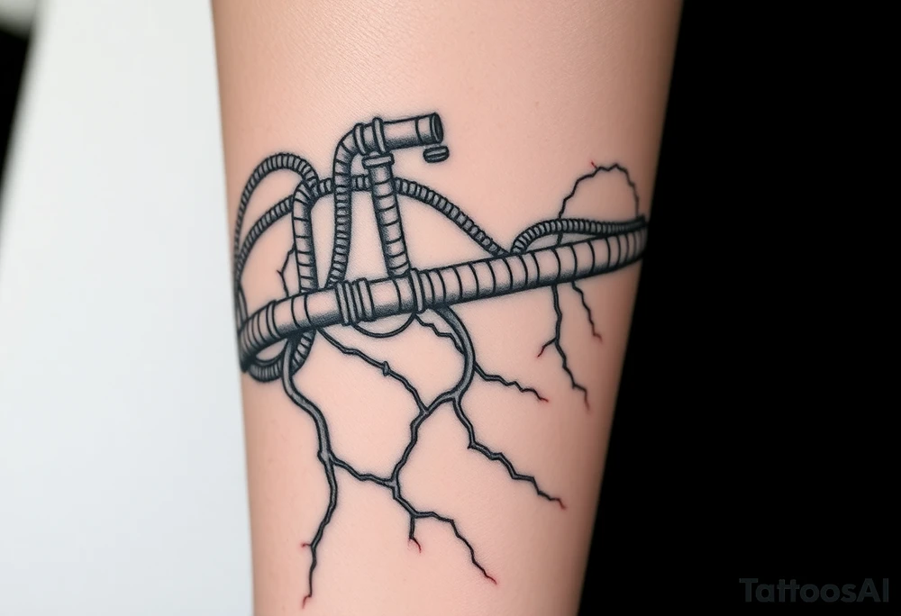 long System of pipes that transitions into veins of forearm tattoo idea