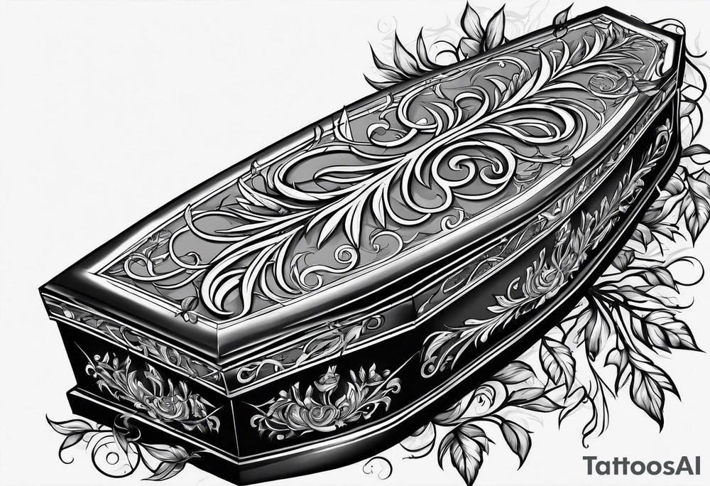 Coffin with leafy vines tattoo idea