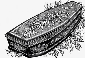 Coffin with leafy vines tattoo idea