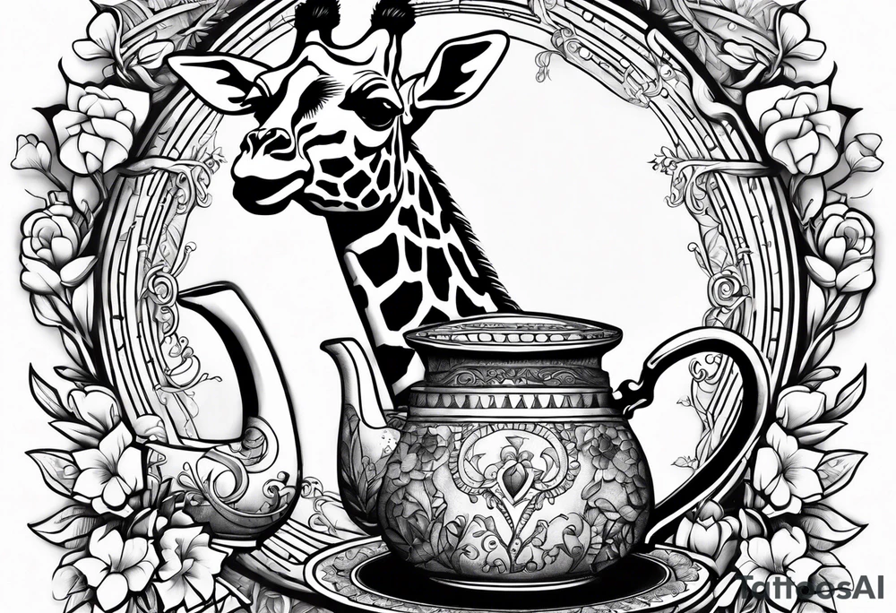 giraffe, tea pot, belt, brunch tattoo idea