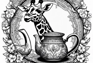 giraffe, tea pot, belt, brunch tattoo idea