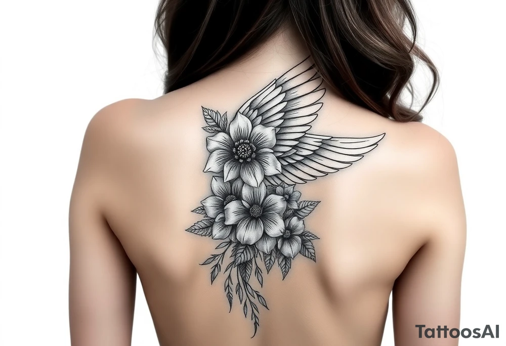 beautiful angel wing with majestic flowers "Warr;or" on forearm tattoo idea
