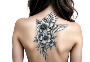 beautiful angel wing with majestic flowers "Warr;or" on forearm tattoo idea