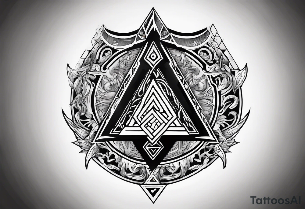 Valhalla sword shield axe Valknut fire tattoo idea