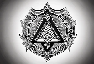Valhalla sword shield axe Valknut fire tattoo idea