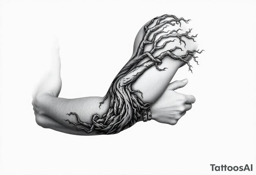 Whole Arm sleeve, tree with limbs wrapping around, tattoo idea