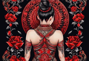 red full body tattoo on the back from top to bottom tattoo idea