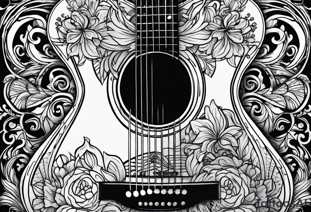 sketch the words "suffer no fool" on an old beat up acoustic guitar tattoo idea