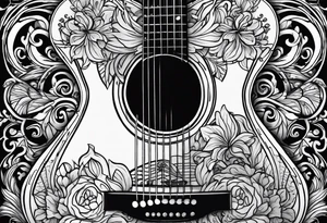 sketch the words "suffer no fool" on an old beat up acoustic guitar tattoo idea