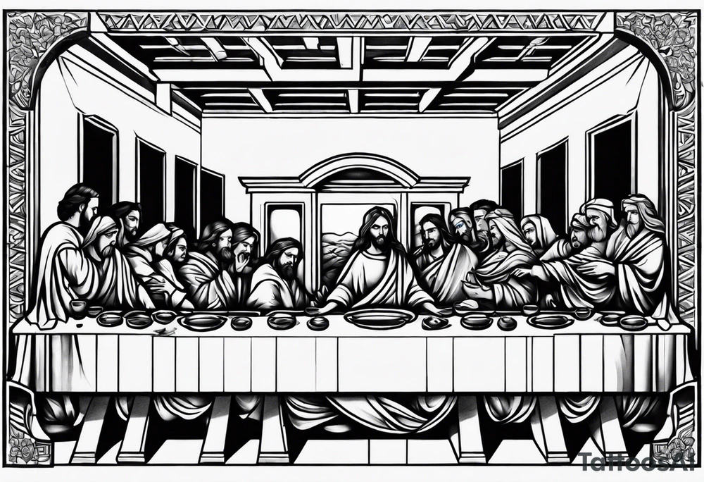 last supper back tattoo black and white tattoo idea