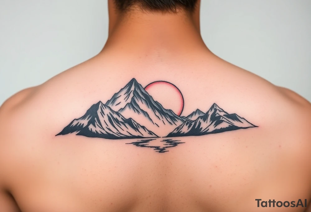 mountais. rive and sun rise and sunset tattoo idea