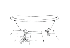 Clawfoot bathtub with lily coming up from tile floor tattoo idea
