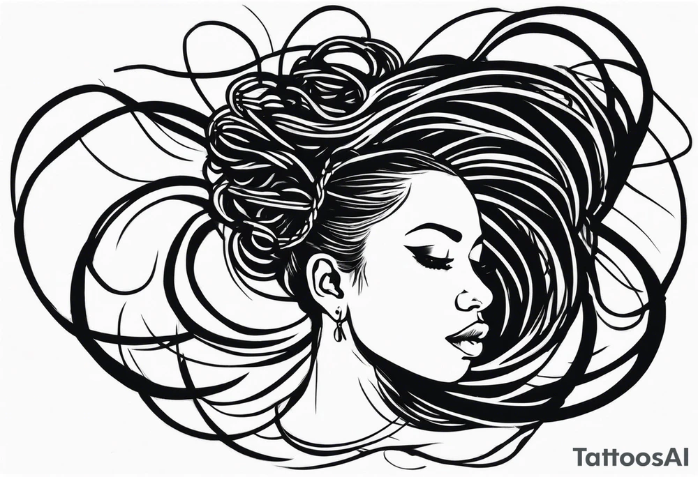 Draw a women head with real dread locks flying in the air tattoo idea