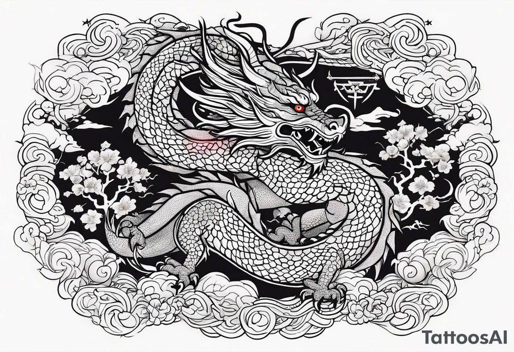 Stars with dragon like line tattoo idea