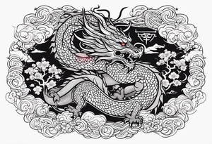 Stars with dragon like line tattoo idea