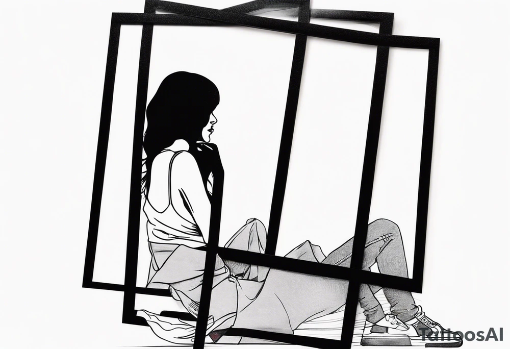 polaroid-picture-frame silhouette with a finelined girl in the picture tattoo idea