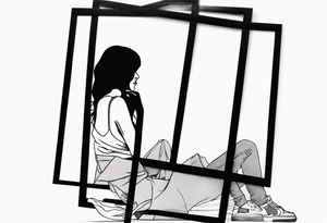 polaroid-picture-frame silhouette with a finelined girl in the picture tattoo idea