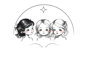 3 petites filles ( une cheveux noir et deux blondes)
sous un arc en ciel incomplet tattoo idea