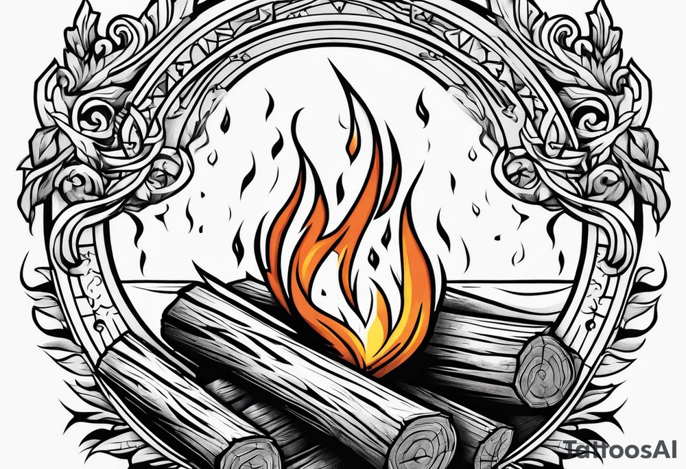 flame with wood logs crossing tattoo idea