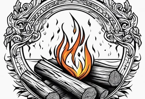 flame with wood logs crossing tattoo idea