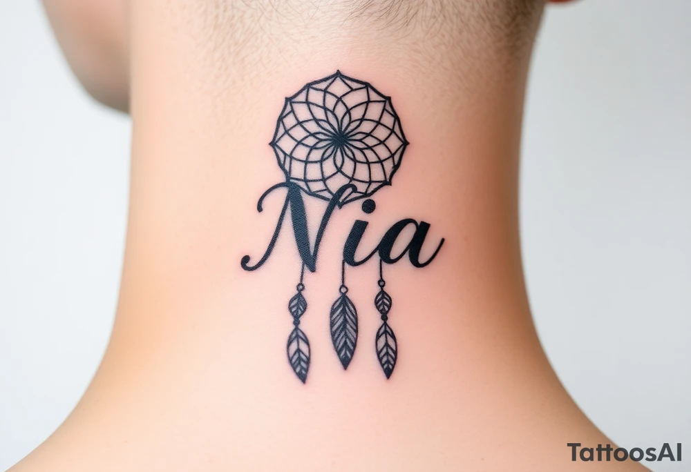 Name Nia in a dreamcatcher faded letters tattoo idea