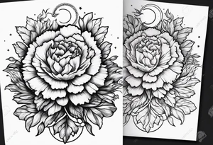 Carnation with sun and moon background tattoo idea