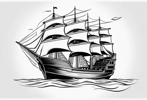 large and dark wooden ship facing left 2 dimensional tattoo idea