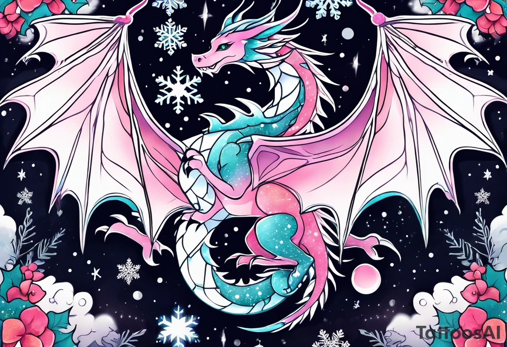 Constellation, kawaii dragon, snowflake tattoo idea