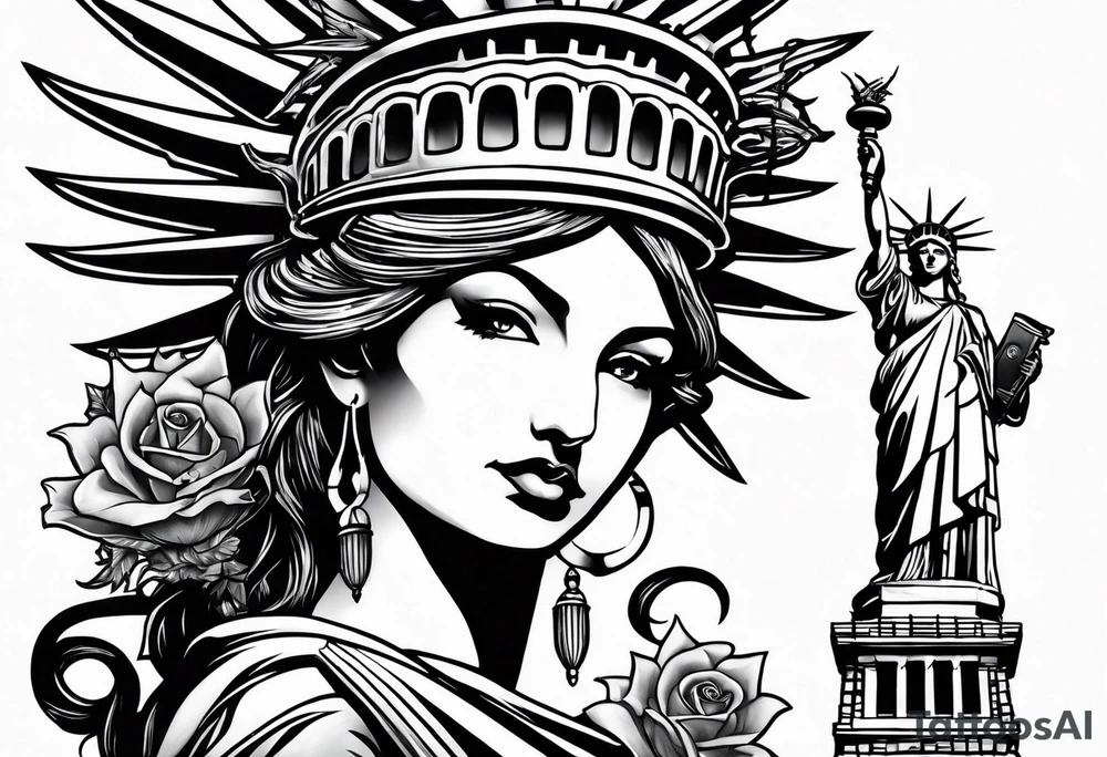 Hot girl as Statue of Liberty with dragon wrapped around her tattoo idea