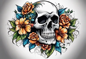 skull with flowers growing on top of its head tattoo idea