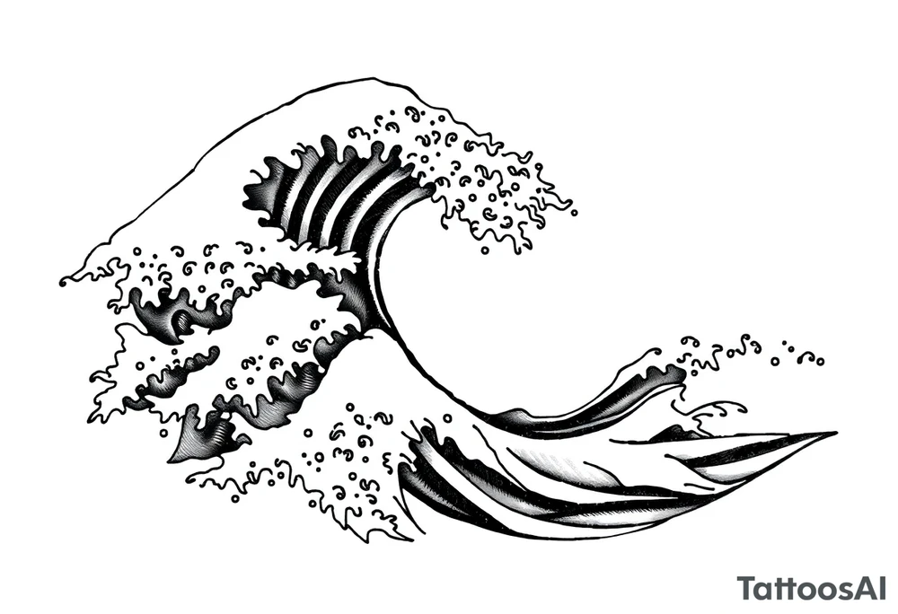 Blackwork tattoo design of flowing Japanese water waves, bold lines, traditional style, minimal background, dynamic movement, vertical composition for forearm tattoo idea