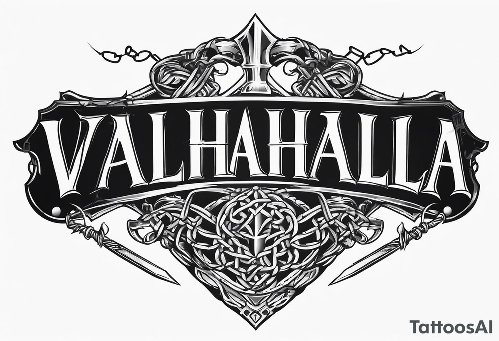 Valhalla sword shield barb wire chain tattoo idea