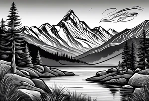 fishing lure mountains tattoo idea