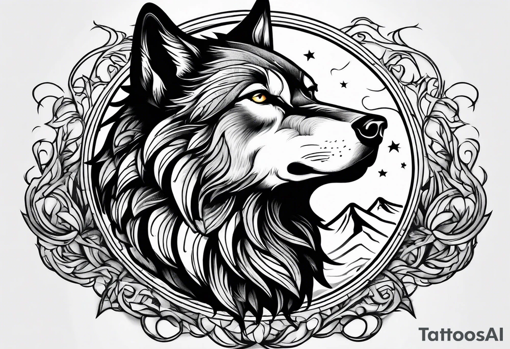 Howling wolf tattoo idea