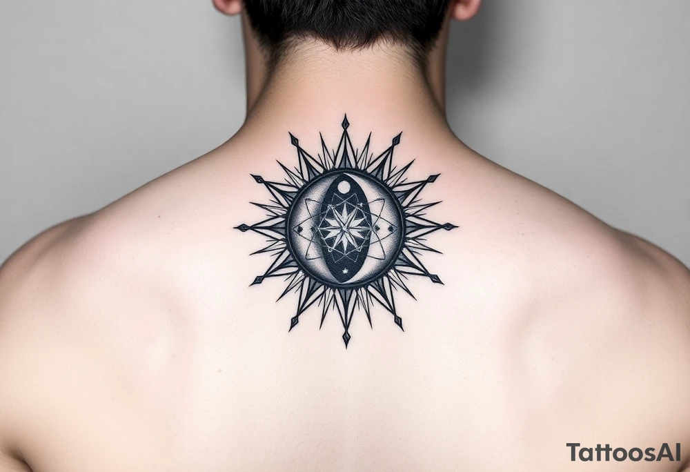 celestial sun and moon embrace with constellation patterns tattoo idea