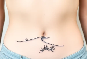 Landscape of sand dune and peasible sea (like in the north of France) in a minimalist style. We have to see the sea in the background tattoo idea