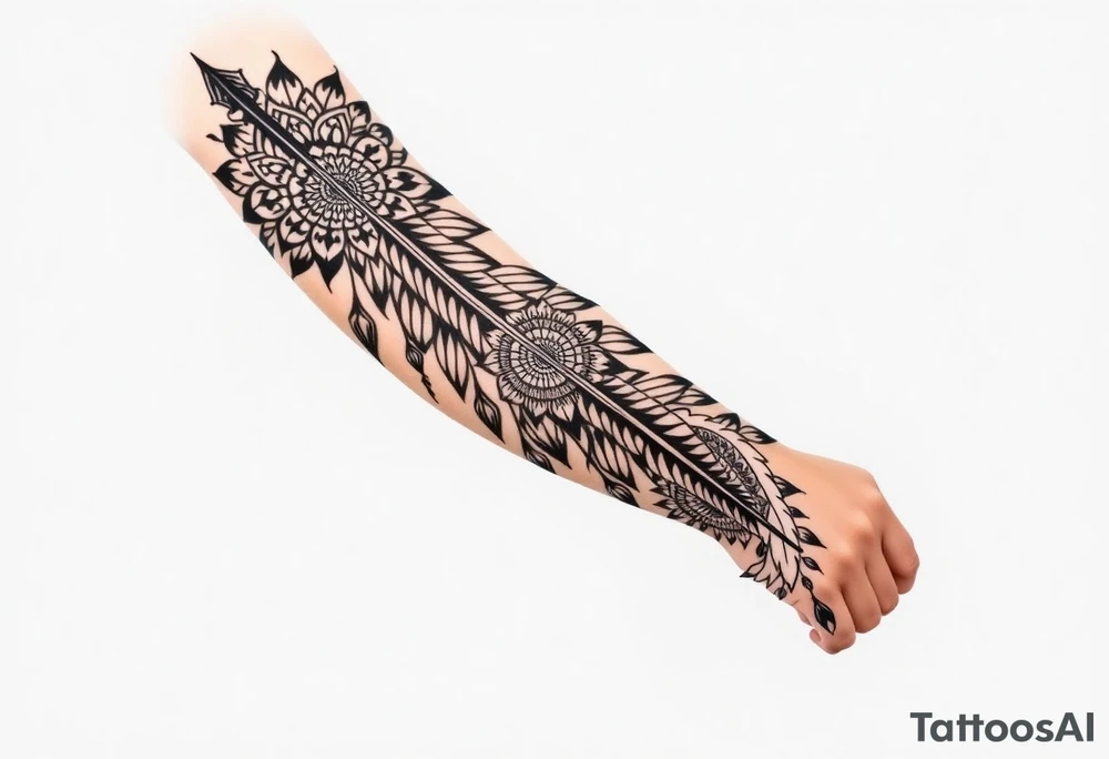 spiritual feather indian mandala shaman tattoo idea