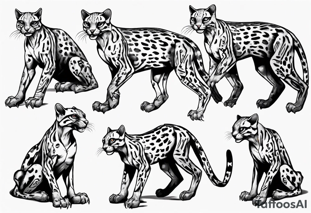 cybernetic ocelot full body roar tattoo idea
